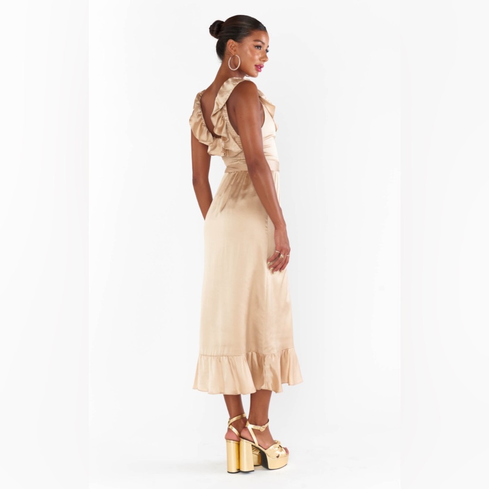 Show Me Your MuMu Alexis Midi Dress Small Champagne Luxe Satin - Picture 4 of 14